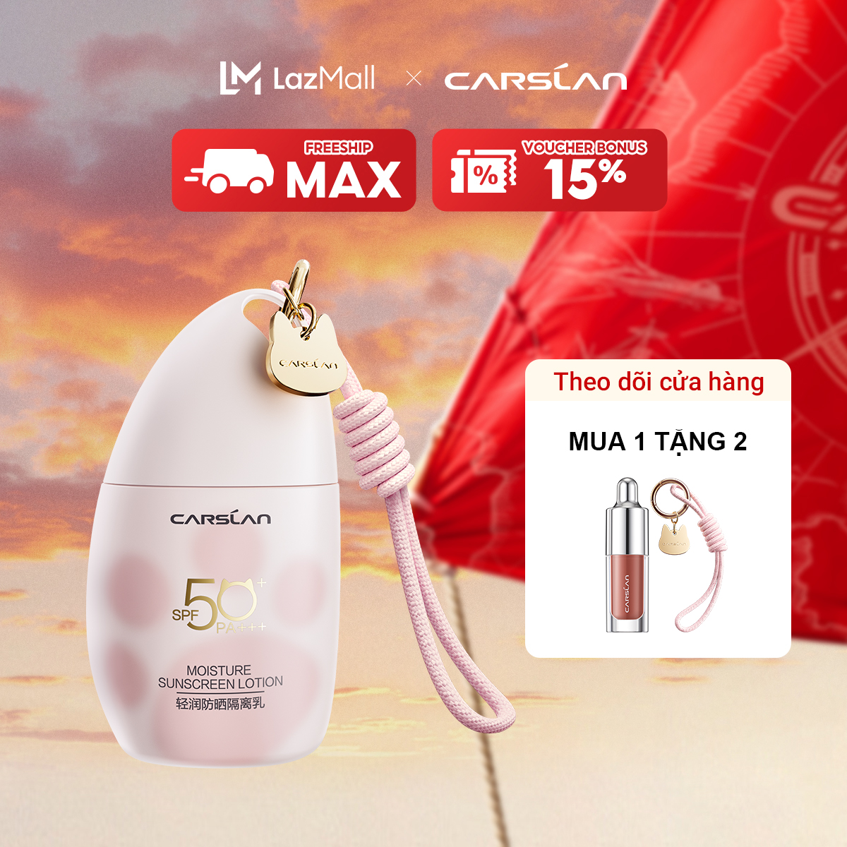 kem lót chống nắng Carsaln nâng tone dưỡng da Moisture Sunscreen Lotion Primer kem lười Kem Lót 1 lọ đa năng 35g SPF 50 + PA + + +