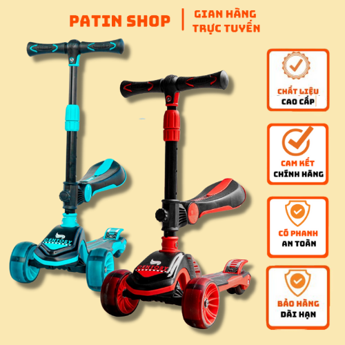 Xe Trượt Scooter trẻ em Centosy S6 chính hãng cao cấp, có bánh đèn, điều chỉnh được trục tay cầm, có ghế ngồi