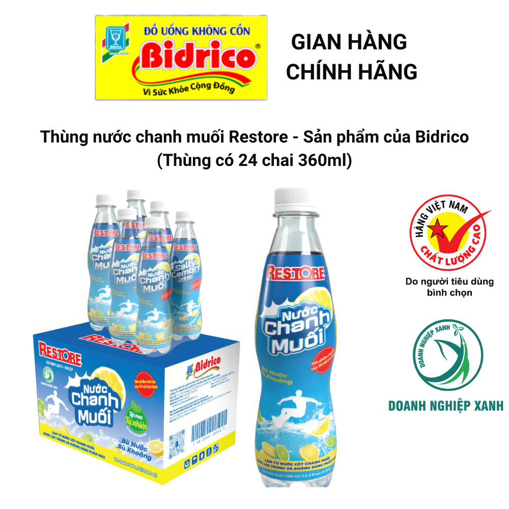Thùng 24 Chai Nước Chanh Muối Restore Bidrico