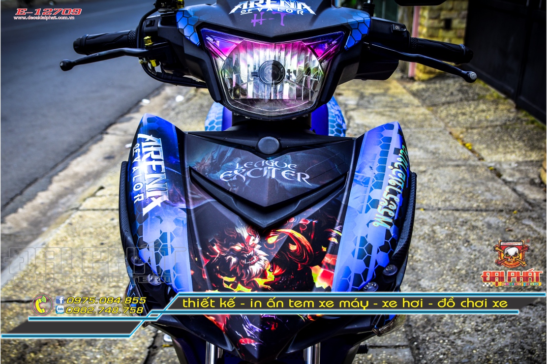 Tem Trùm Xe Exciter 150 Xanh Đen Liên Quân