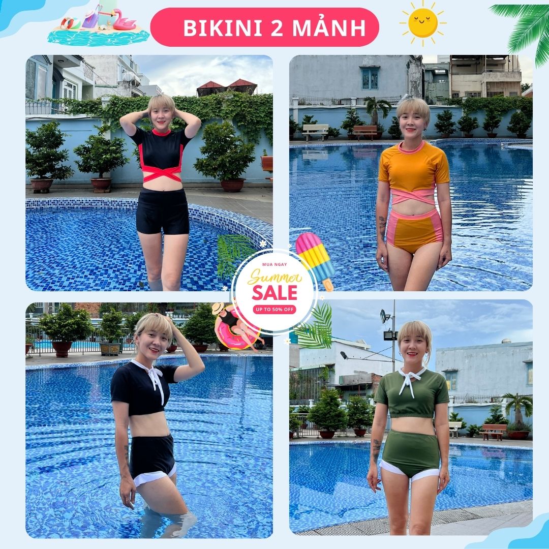 Đồ bơi nữ Bikini nữ 2 mảnh tay ngắn quần đùi đi biển đồ bơi nữ sexy bikini bộ bơi nữ QP005