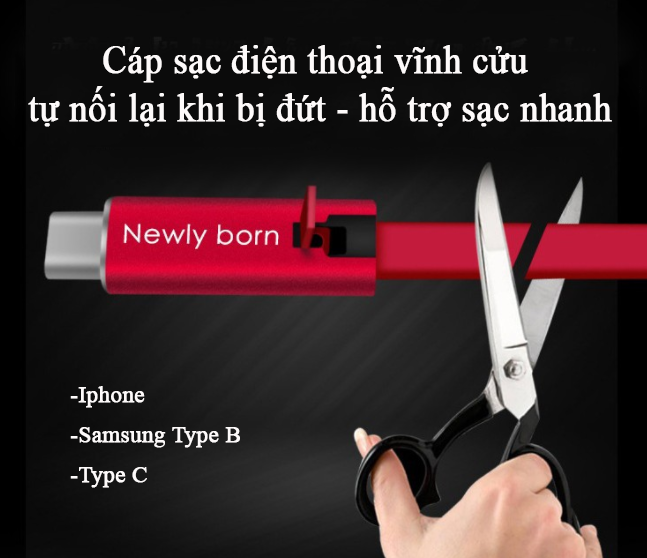 [Cáp Sạc Siêu Nhanh] Cáp Sạc Điện Thoại Tự Nối Khi Bị Đứt, Cap Sạc Nhanh Vĩnh Cửu Iphone (Lightning), Samsung Type B và Type C