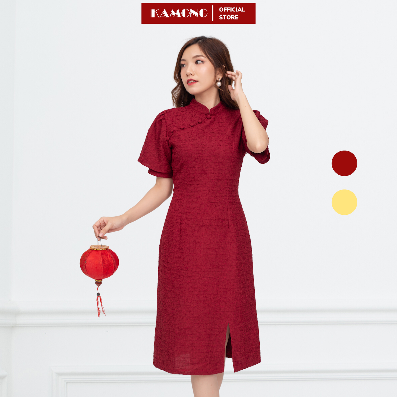 Đầm cổ tàu kamong kiểu dáng áo dài cách tân cao cấp d132