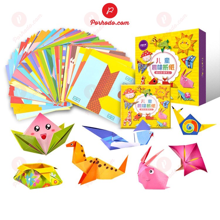 Bộ giấy thủ công origami nhiều hình động vật cho bé, giấy gấp thủ công nhiều màu