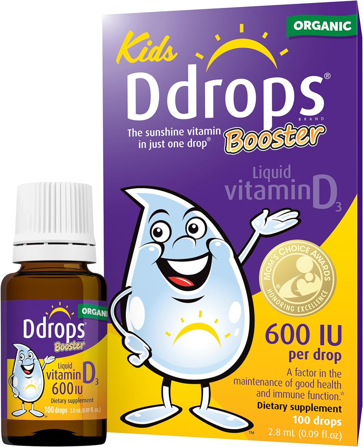Vitamin Ddrops D3 600iu Booster _100 giọt (Vitamin d cho trẻ trên 1 tuổi)  mẫu mới organic Date 09.2026