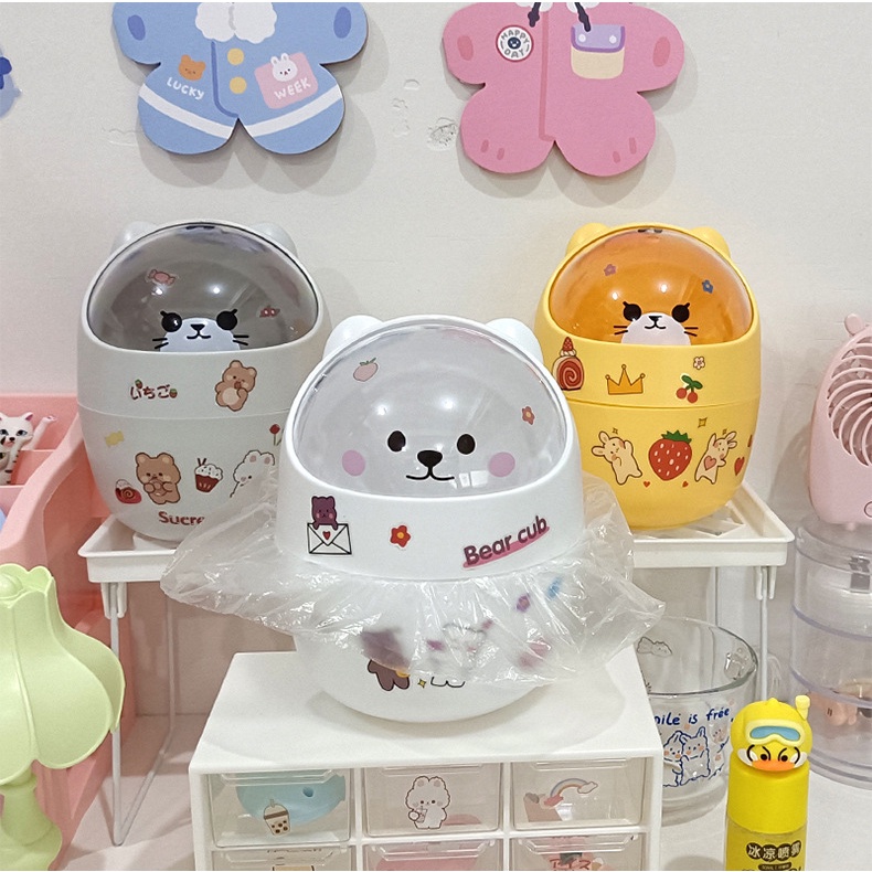 Thùng rác mini, giỏ đựng rác để bàn có nắp mini, hình chú gấu, mèo dễ thương, đáng yêu đa năng tiện lợi