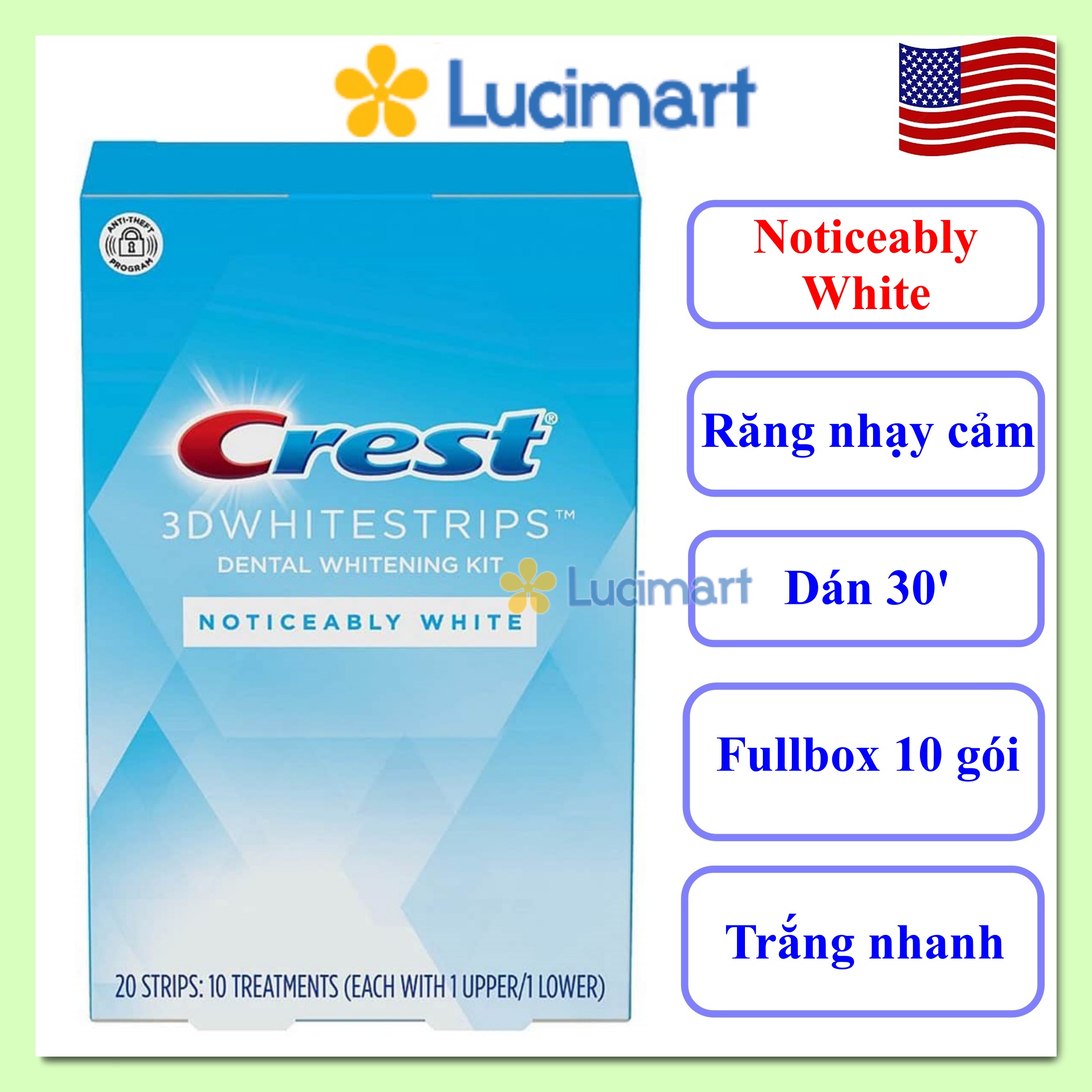 Miếng dán trắng răng Crest 3D Whitestrips Noticeably White
