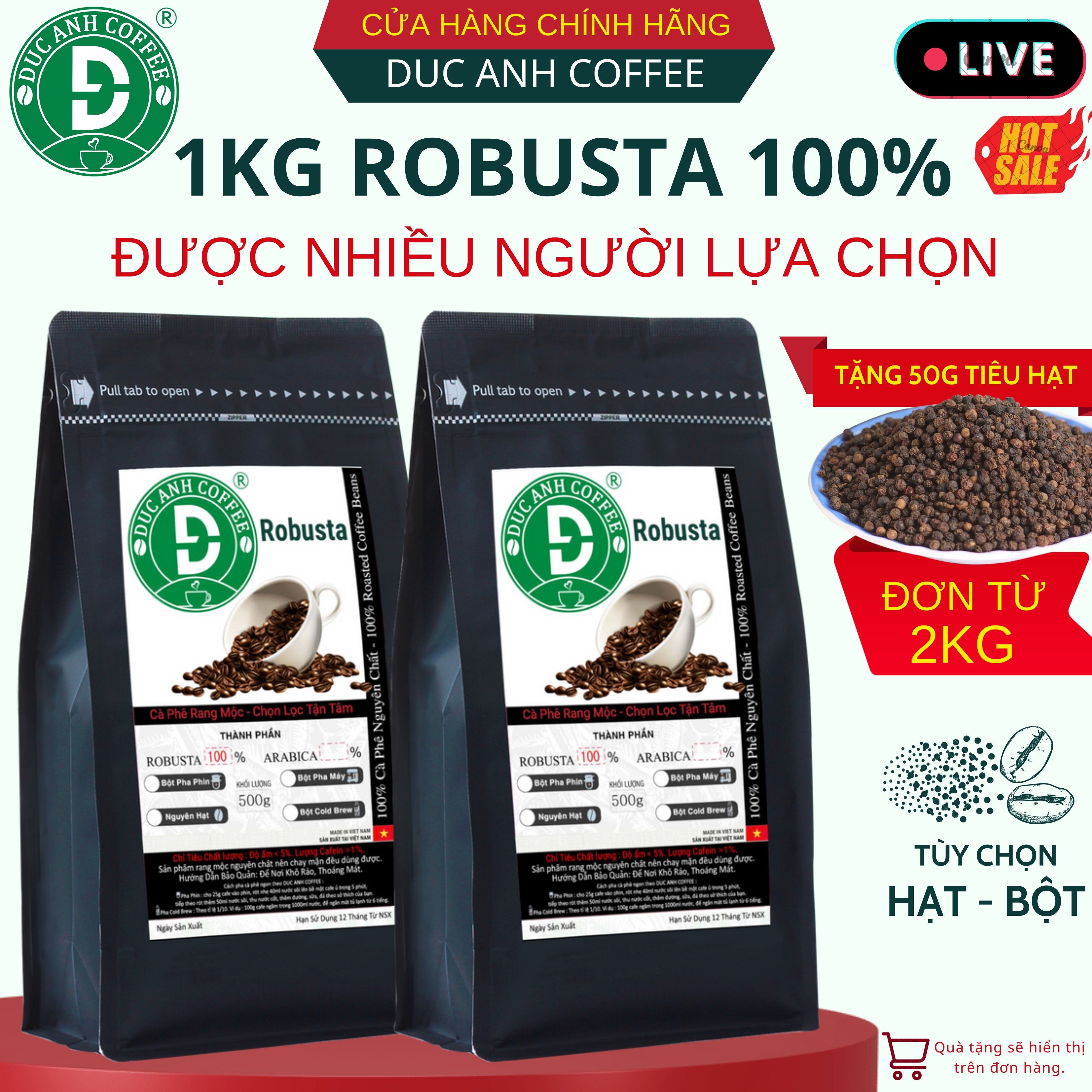   trợ giá sốc  1kg Cà Phê Rang Mộc 100% Robusta dùng pha Phin - Pha máy đậm mạnh hậu ngọt,cafein cao thương hiệu cafe DUC ANH COFFEE - cà phê Đức Anh - cafe pha phin 