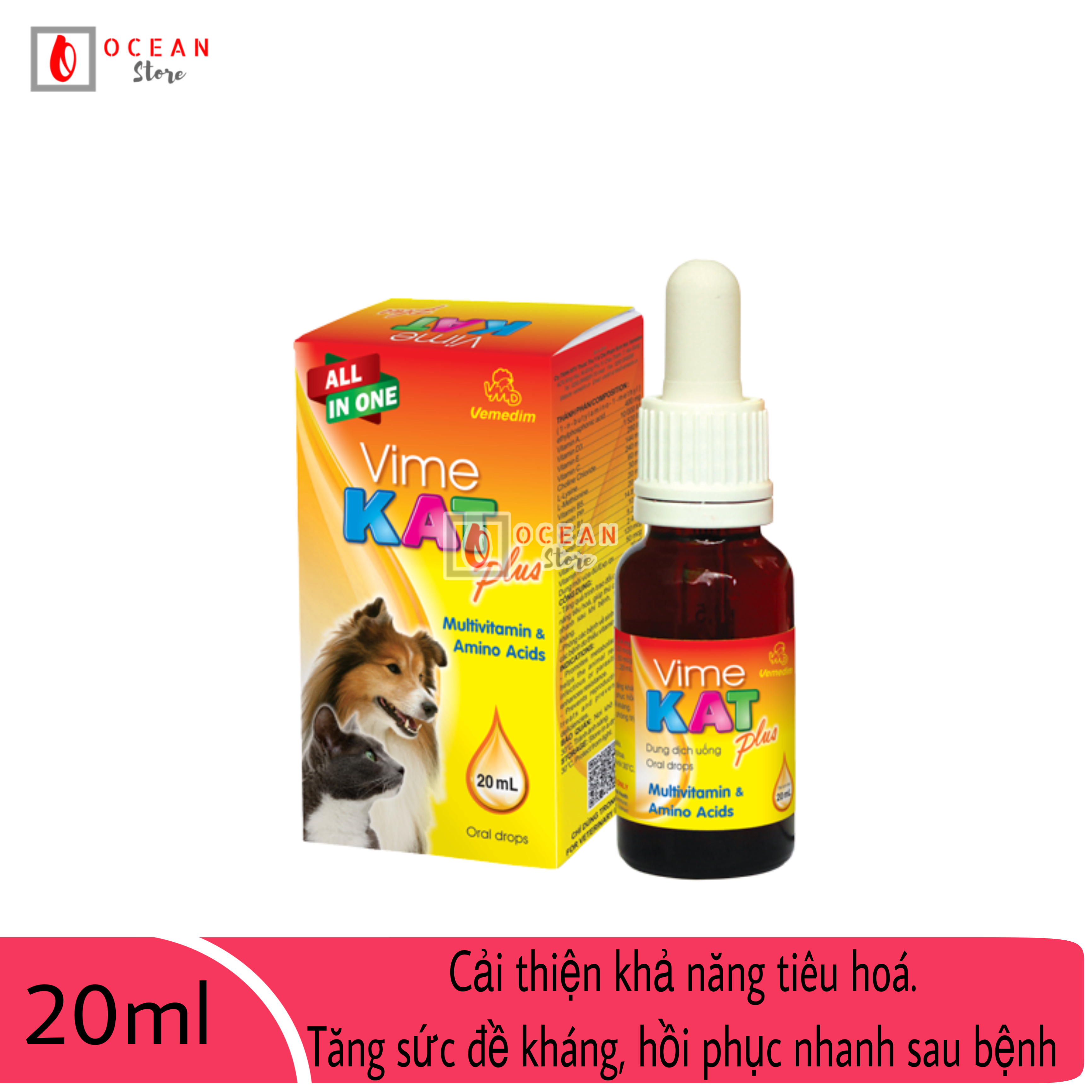 Vimekat plus  Tăng cường sức khỏe, tăng khả năng tiêu hóa, hồi phục nhanh sau bệnh cho chó, mèo (VMD) - Chai 20ml