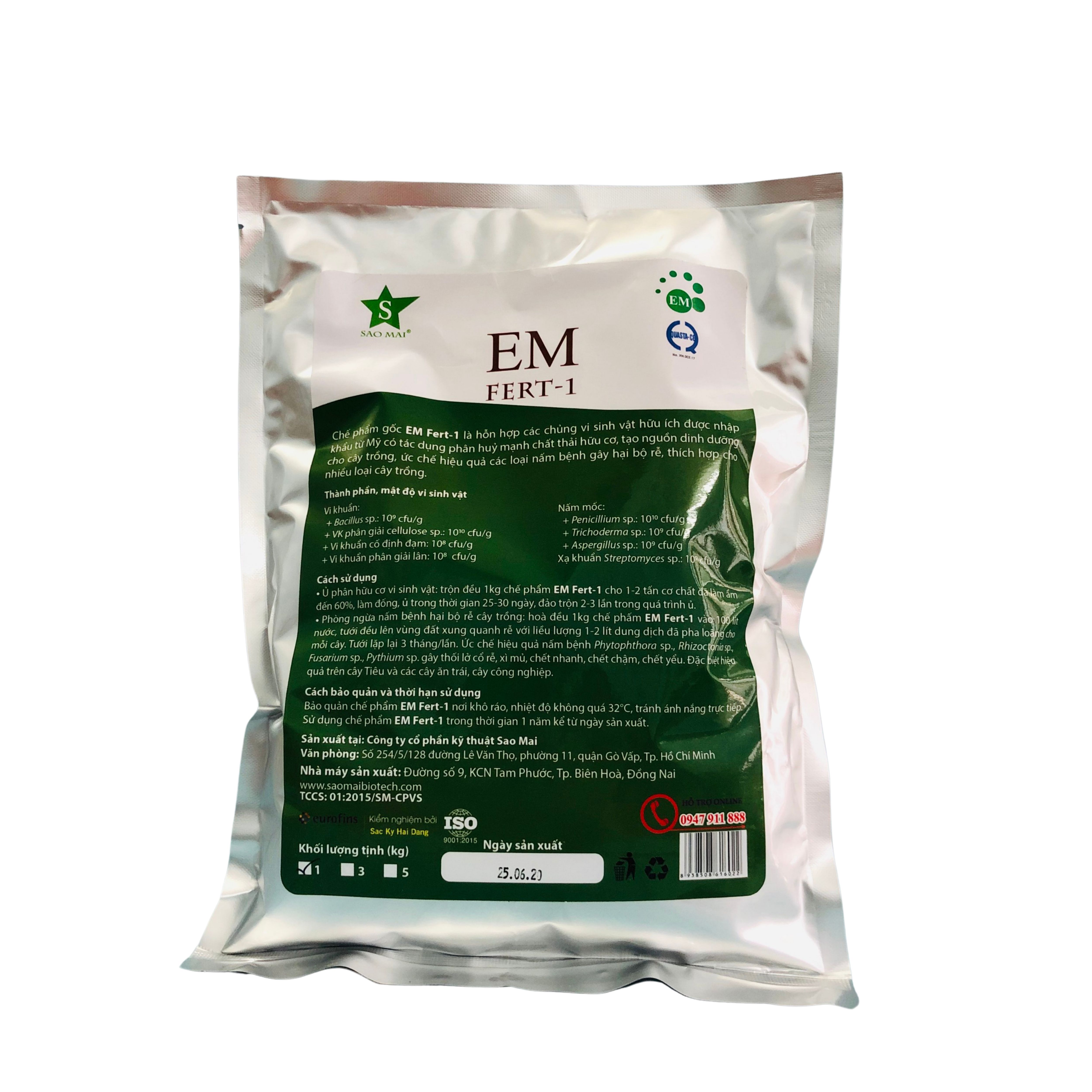 Chế phẩm vi sinh em fert-1 chuyên dụng ủ phân chuồng, rác thải hữu cơ thành phân hữu cơ vi sinh và ngăn ngừa nấm bệnh hại cho rễ cây trồng túi 1kg