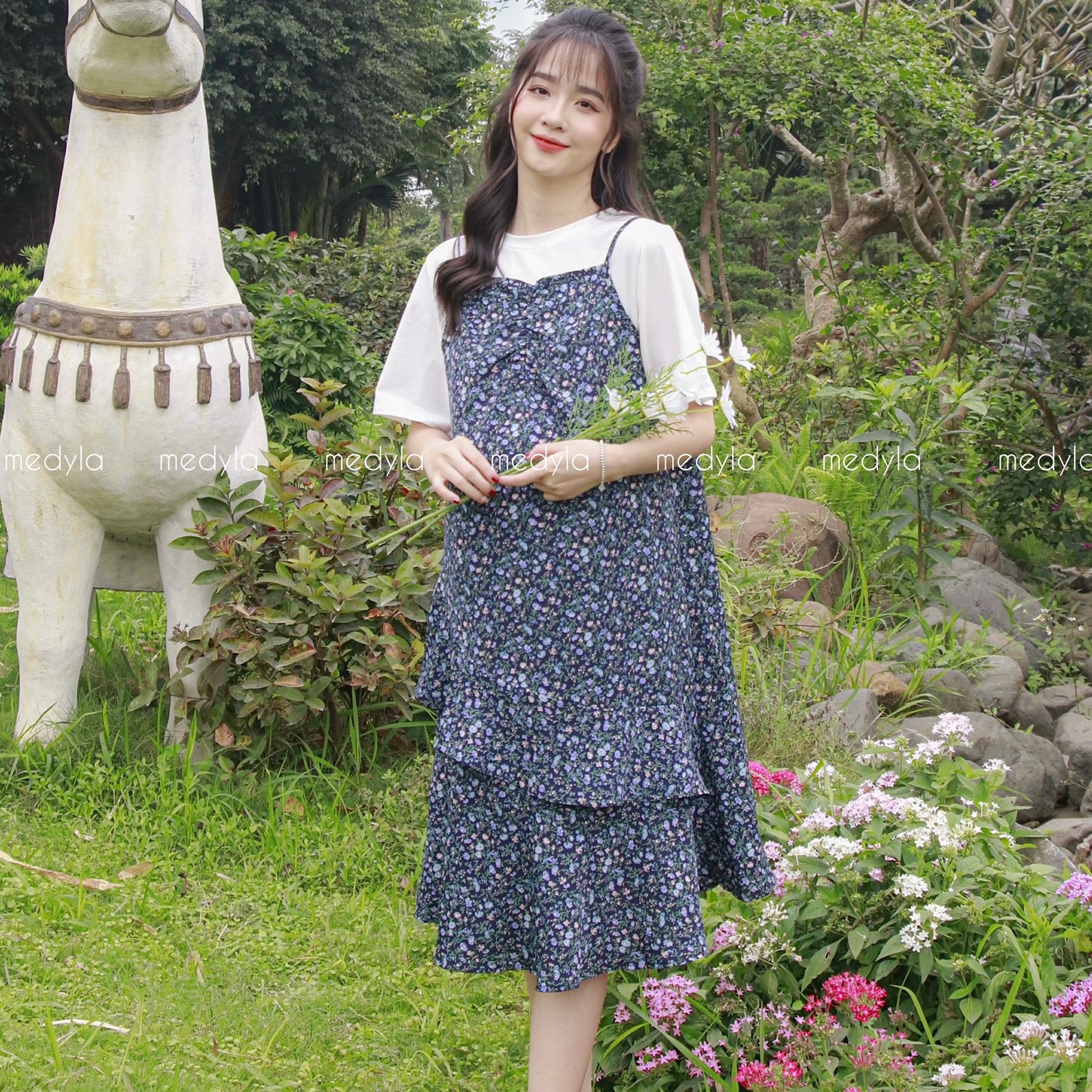 Yếm bầu mùa hè tằm lụa hoa nhí cực xinh - Váy yếm bầu hóa nàng thơ cho mom đi chơi, du lịch - VY009(không kèm áo)