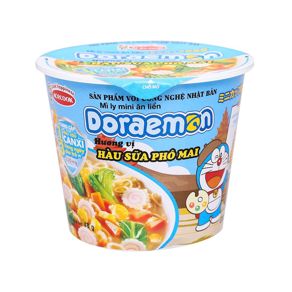 Mì ly mini Doraemon vị hàu sữa phô mai hải sản hộp 48g