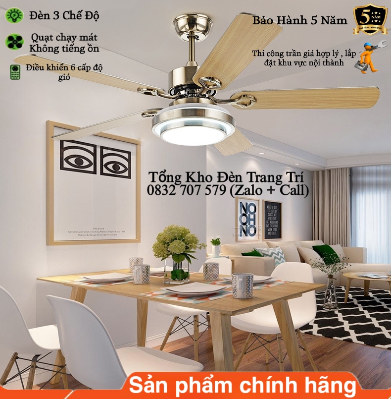 Quạt Trần Đèn Quạt Trần 5 Cánh 8008GF 6 Cấp Độ Gió 3 Chế Độ Đèn Điều Khiển Từ Xa