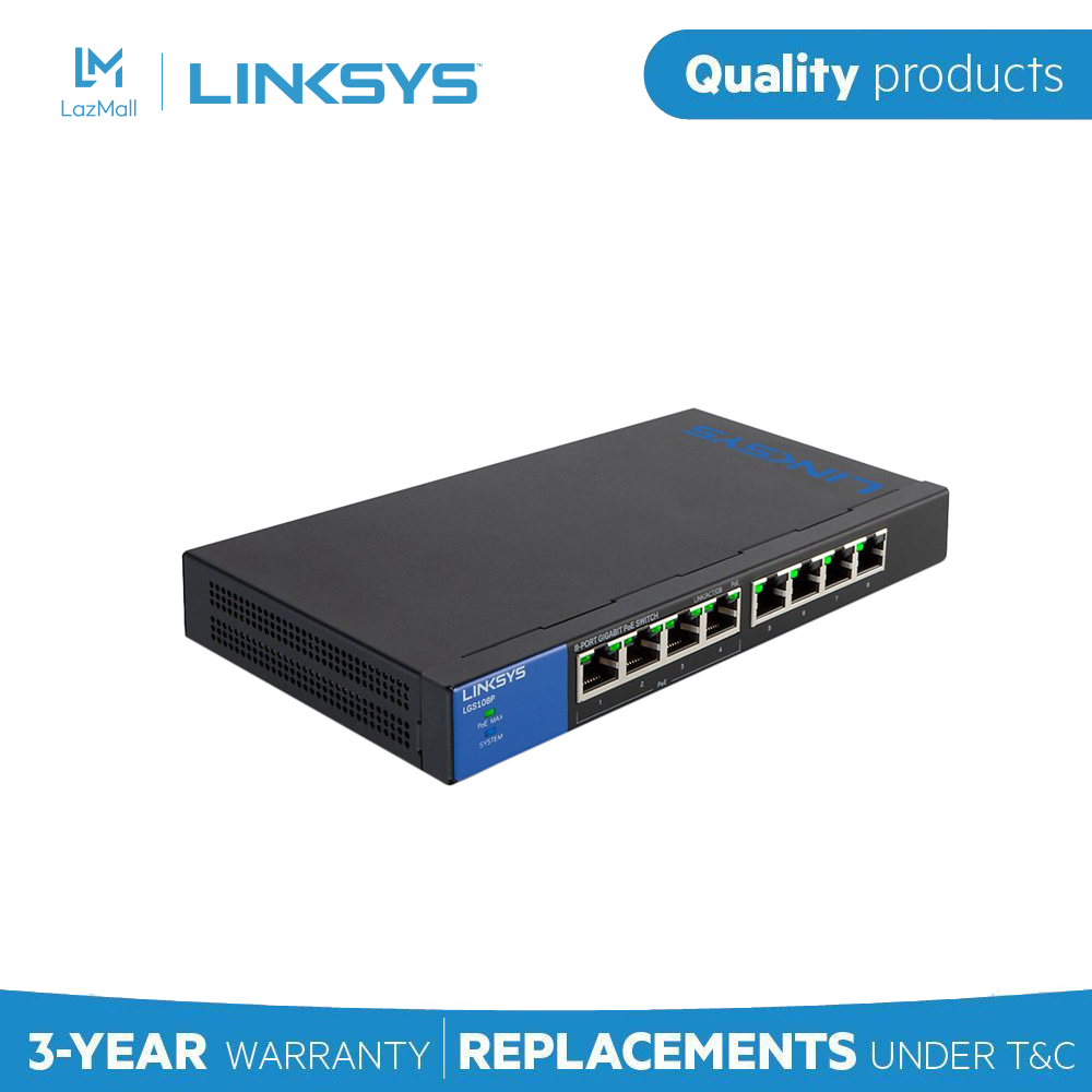 Switch linksys lgs108p 8 cổng gigabit, hỗ trợ poe+