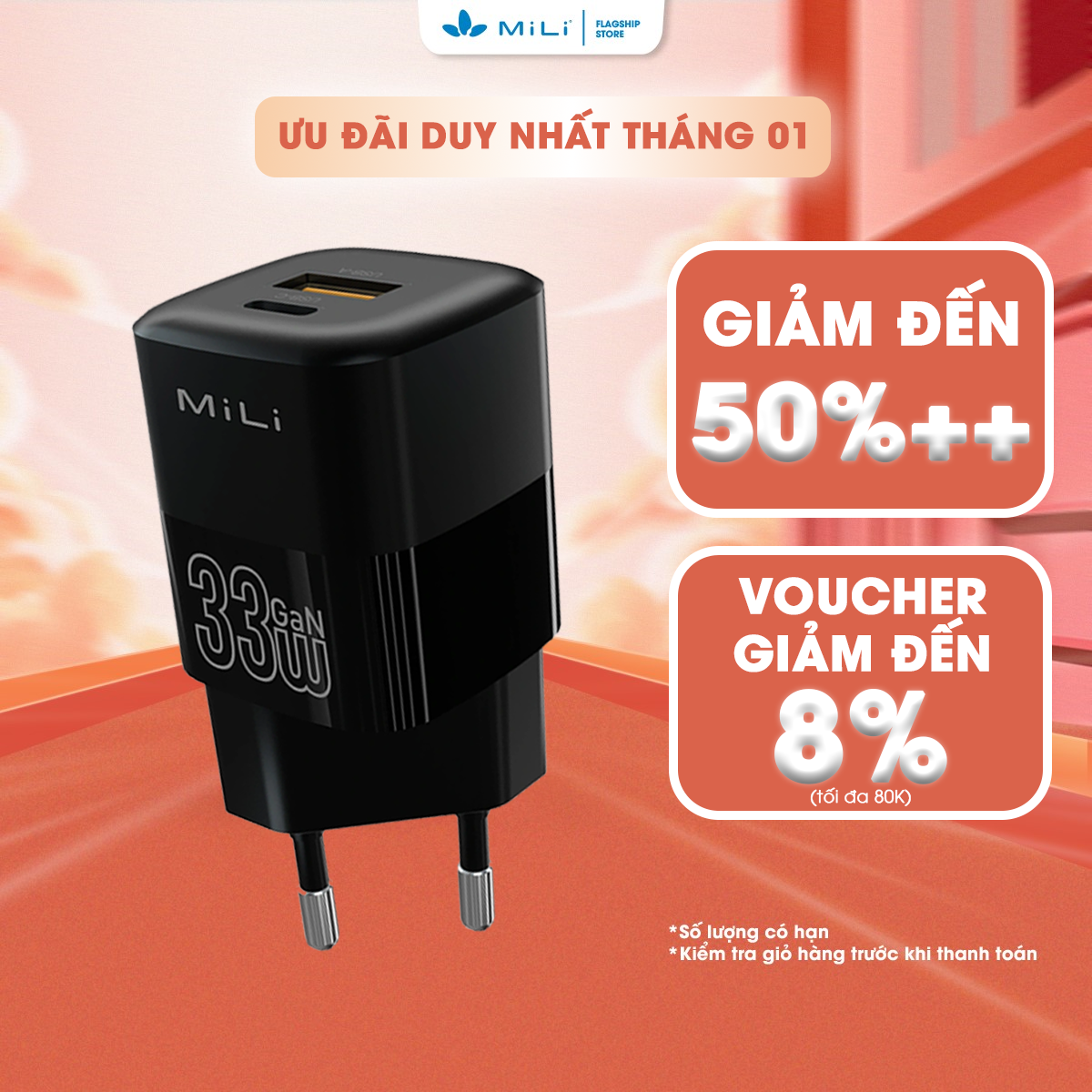 Củ sạc nhanh mili pd 33w gan hỗ trợ usb a, type c - bảo hành 24 tháng - hc-h33