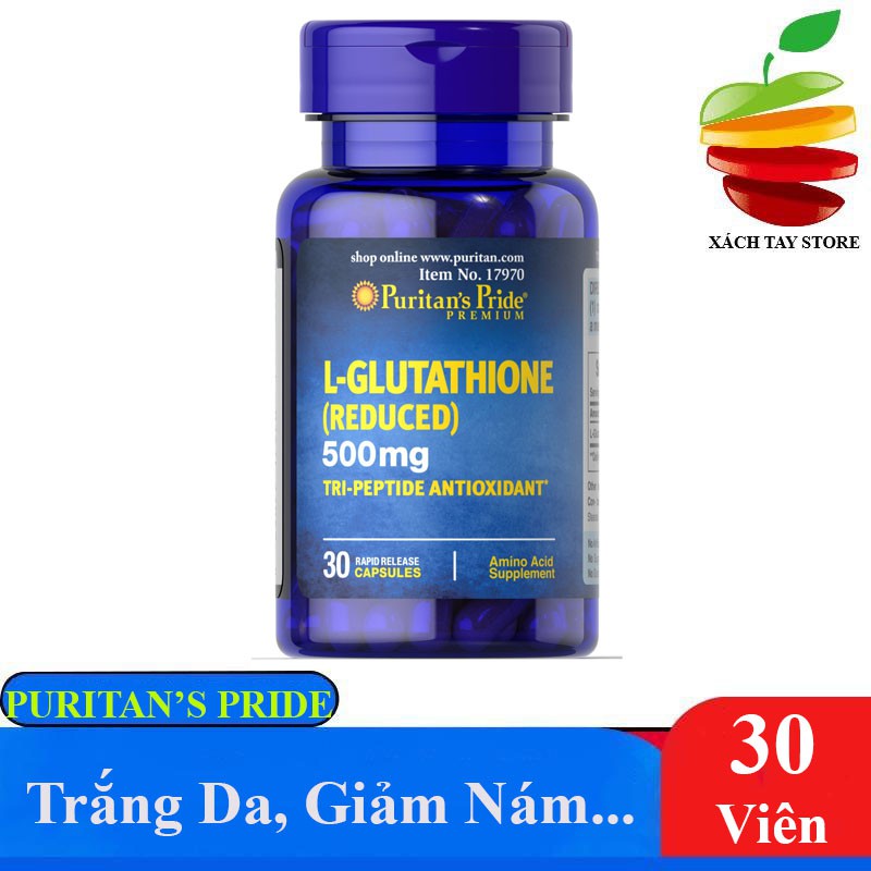 Viên hỗ trợ làm trắng da giảm nám thải độc l- glutathione 500mg puritans pride - 30viên