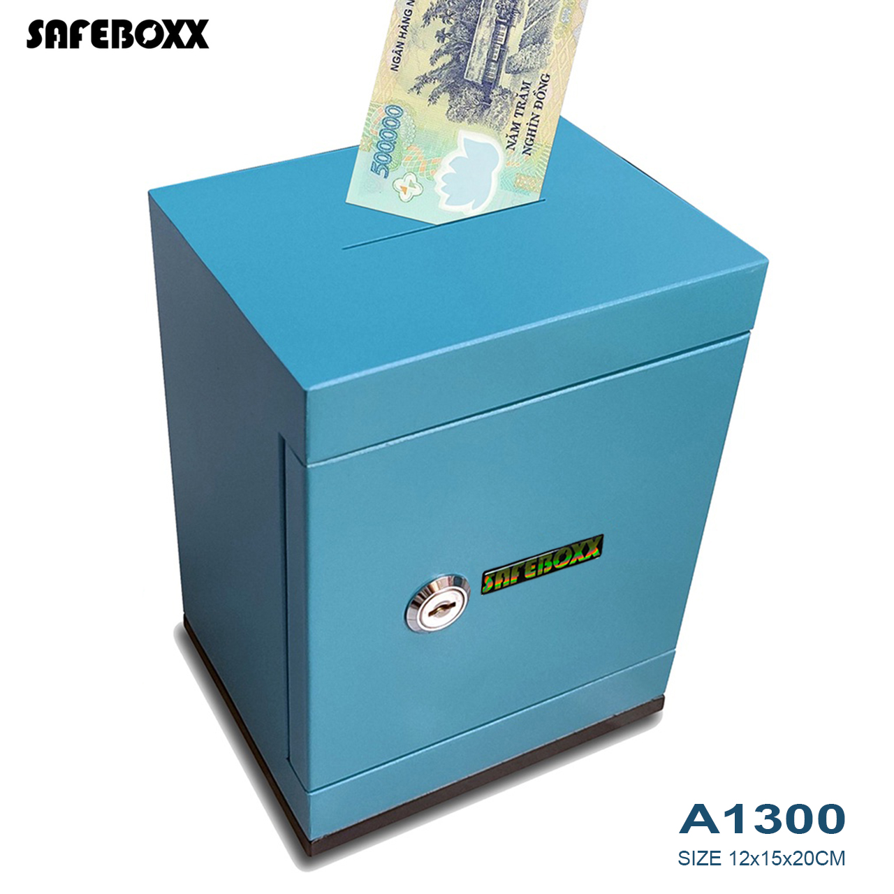 Két sắt mini SAFEBOXX, Tủ đựng tiền tiết kiệm size 12x15x20cm Màu Xanh Biển tùy chọn loại khóa