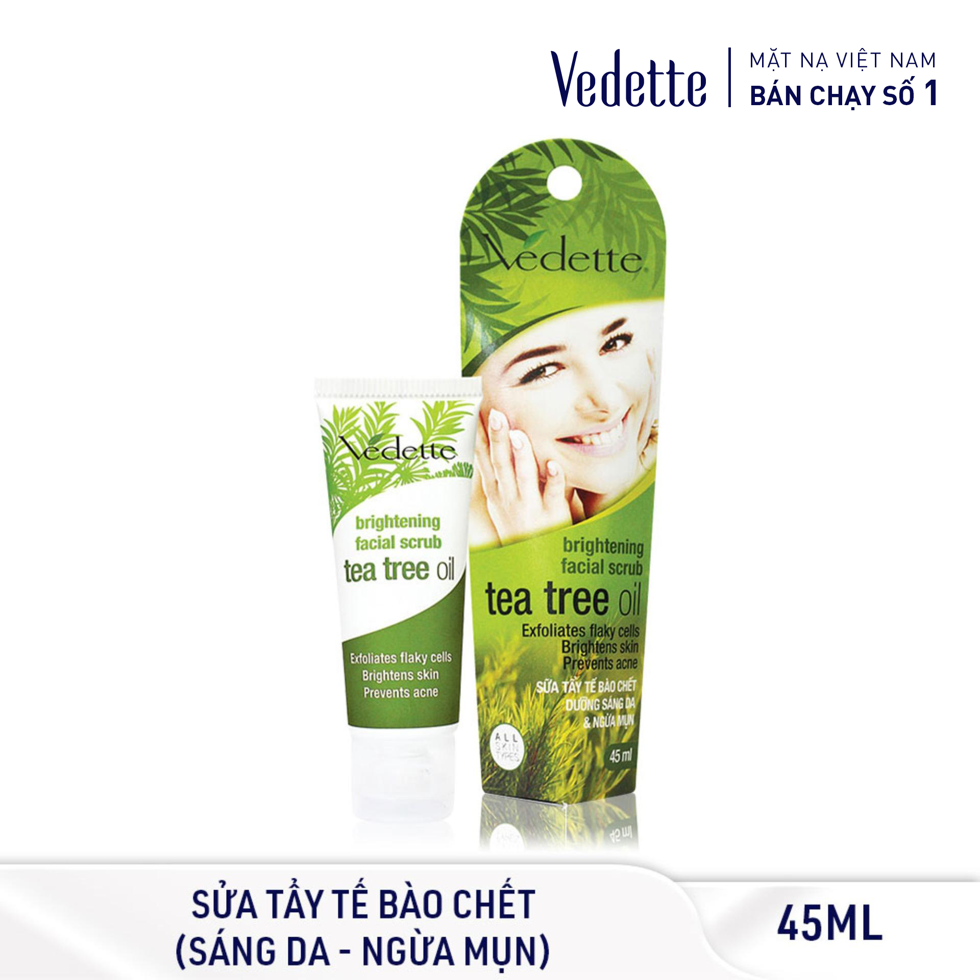Sữa dưỡng sáng da và tẩy tế bào chết tea tree oil 45ml vedette - dưỡng sáng & tẩy tế bào chết - tp02025005423