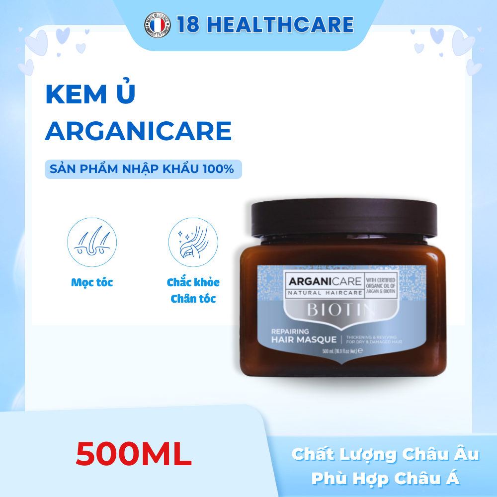 Kem ủ tóc biotin arganicare kích mọc tóc, mượt tóc và phục hồi tóc hư tổn 500ml