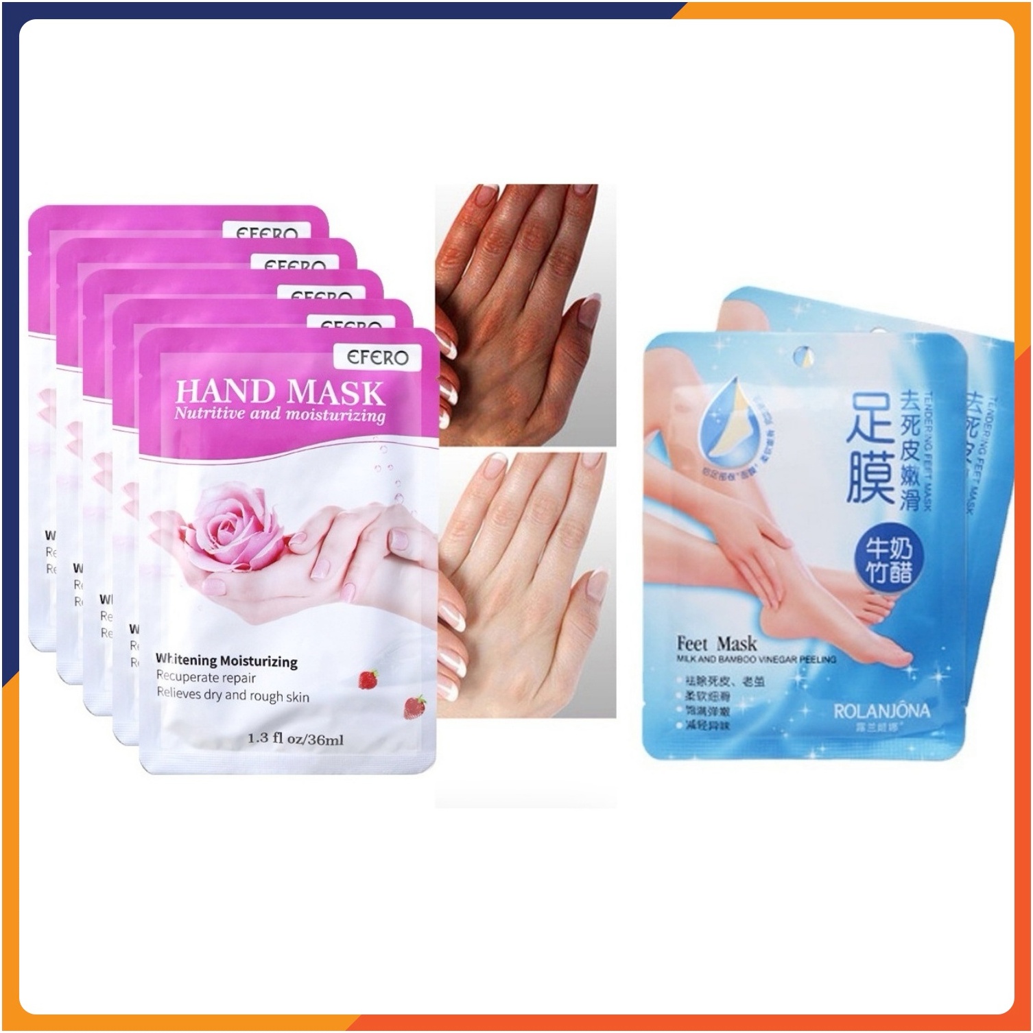 Combo 2 mặt nạ dưỡng da tay EFERO + 2 mặt nạ dưỡng da chân dưỡng ẩm, làm trắng, làm dịu, thải độc, chống lão hóa, làm săn và tăng độ đàn hồi cho da tay, chăm sóc da chân sáng màu, dưỡng trắng, mặt nạ ủ da tay MelyStore SPU186
