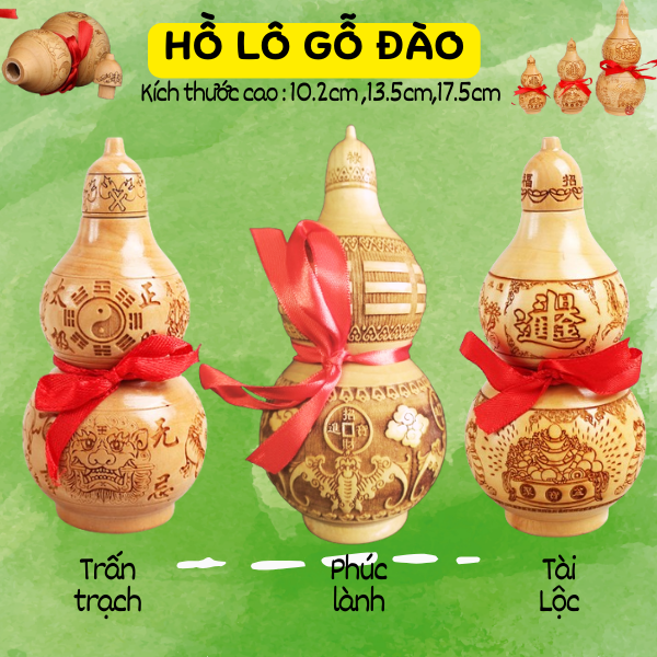 Hồ lô Gỗ ĐÀO phong thủy nắp rời 3 size