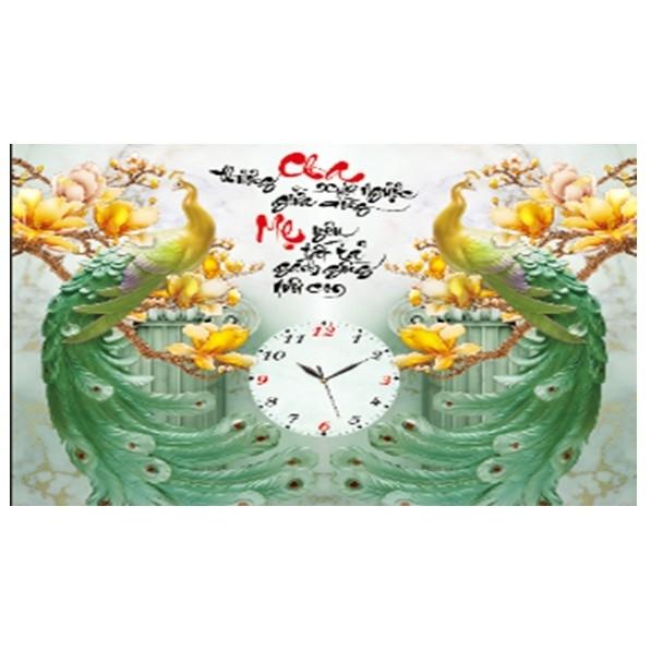 Tranh đính đá đồng hồ cha mẹ lv157