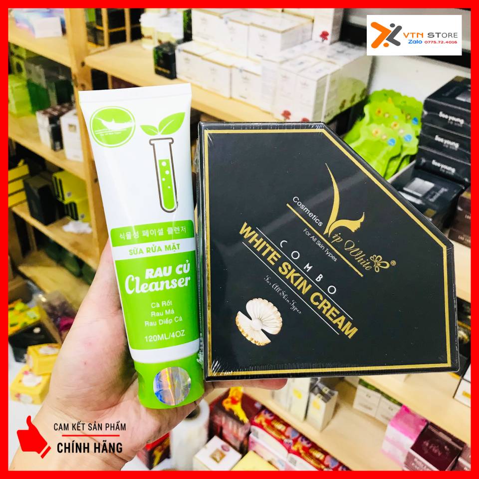 Combo Kem Face Vip White + Sữa rửa mặt Rau củ Vip White - Hàng chính hãng Công ty