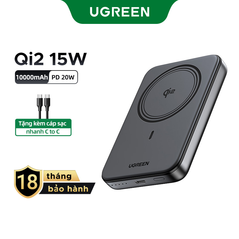 UGREEN Sạc pin dự phòng 10000mAh Power Bank Từ tính Qi2 15W +PD 20W USB Type C Portable Sạc nhanh Charger cho iPhone 16 15 14 Pro Max Samsung S24 Ultra Model:55135