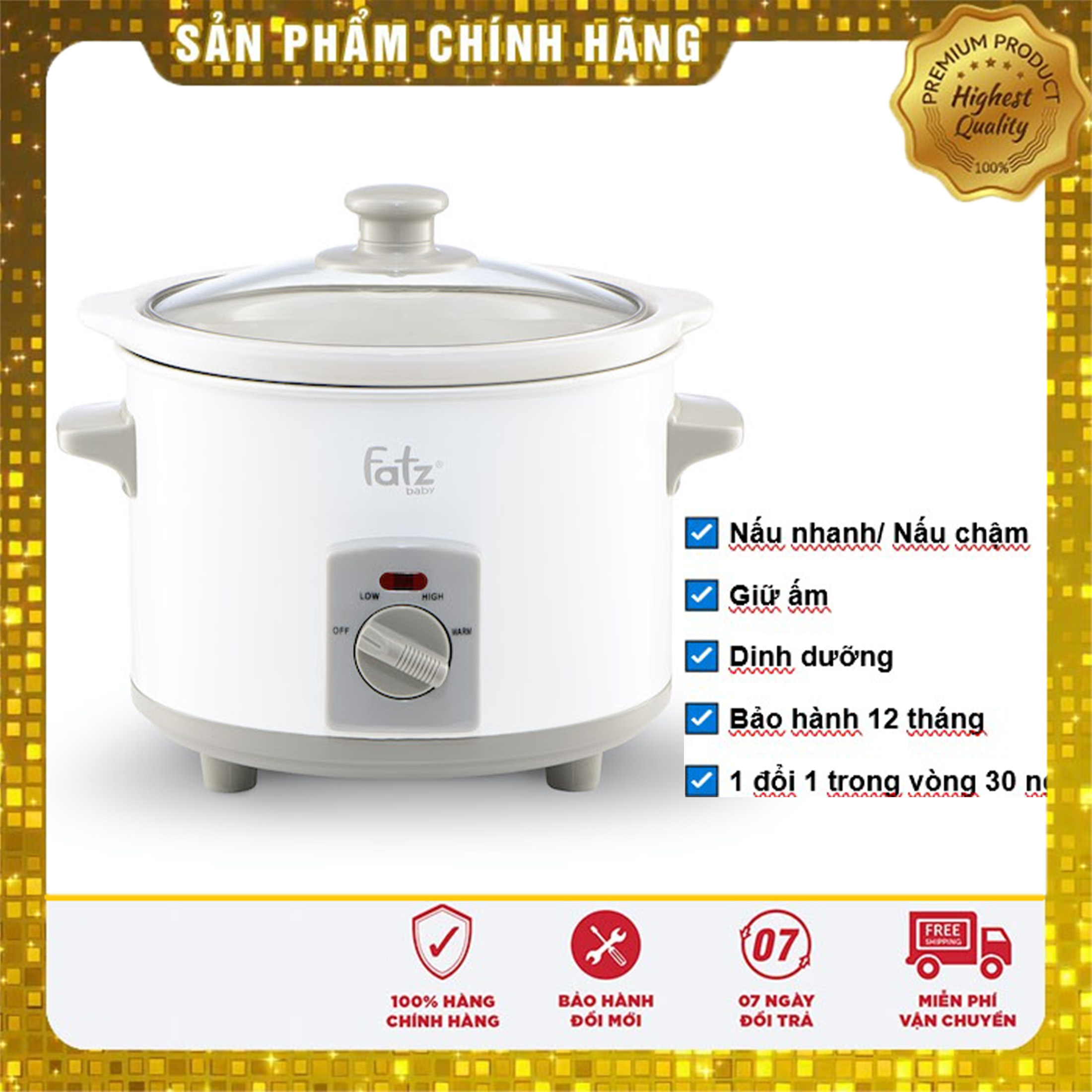 [FREESHIP] Nồi nấu cháo, hầm cháo chậm cho bé thông minh hẹn giờ 1,5 lít Fatz Baby SLOW Mama Baby VN FB9015MH