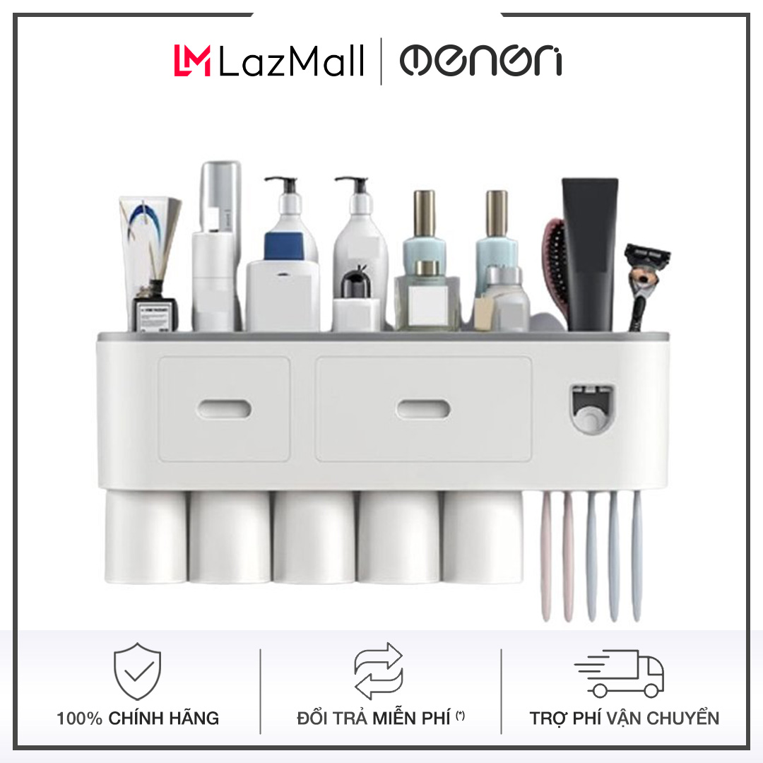 Bộ nhả kem đánh răng tự động OENON Chính Hãng, Giá treo bàn chải đánh răng kèm cốc chất liệu nhựa ABS dán tường gạch men - OEKEM
