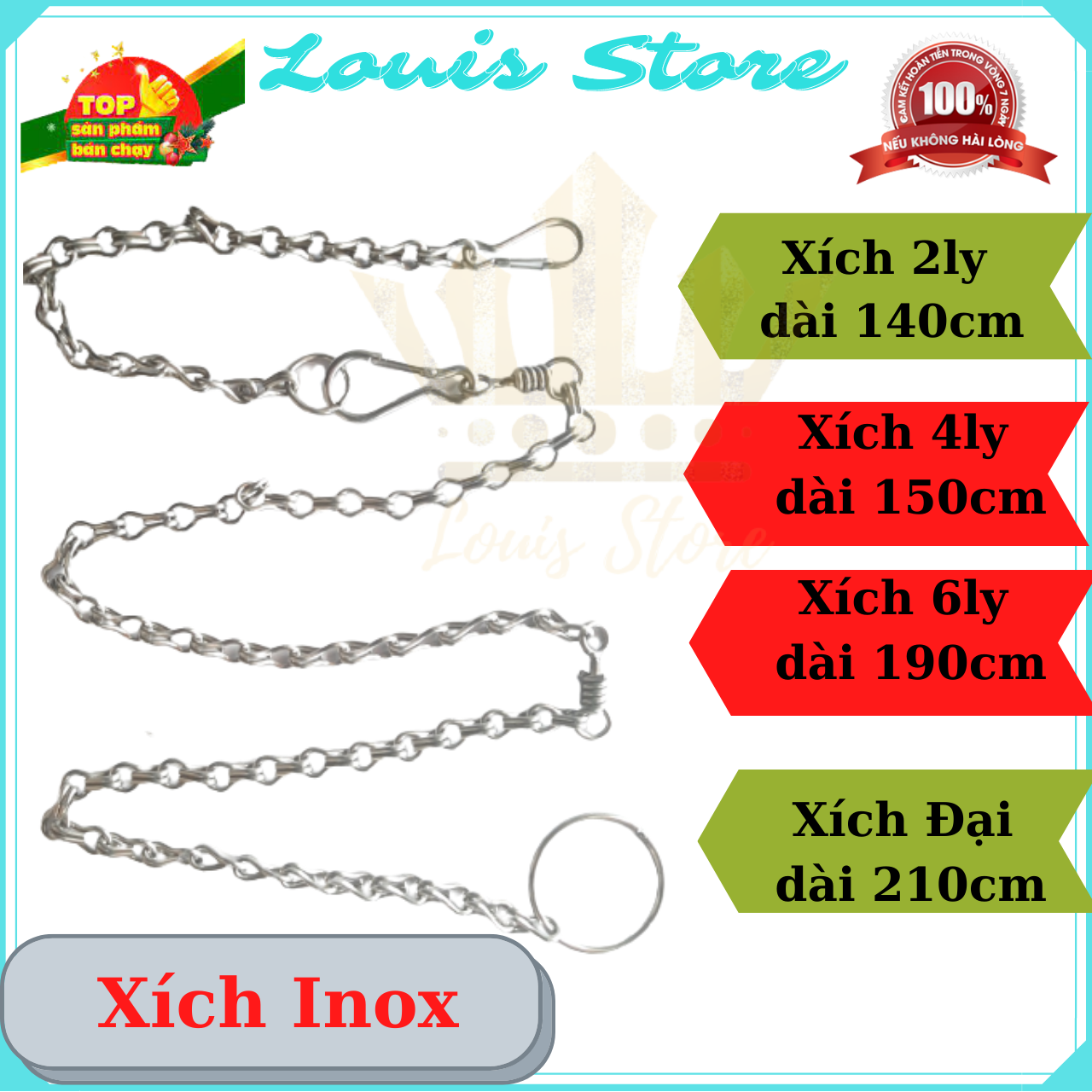 Dây xích chó mèo chất liệu inox 2 móc và sắt đảm bảo chất lượng, chắc chắn