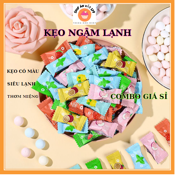 1kg kẹo ngậm vitamin C không đường thơm miệng lạnh mix vị trái cây