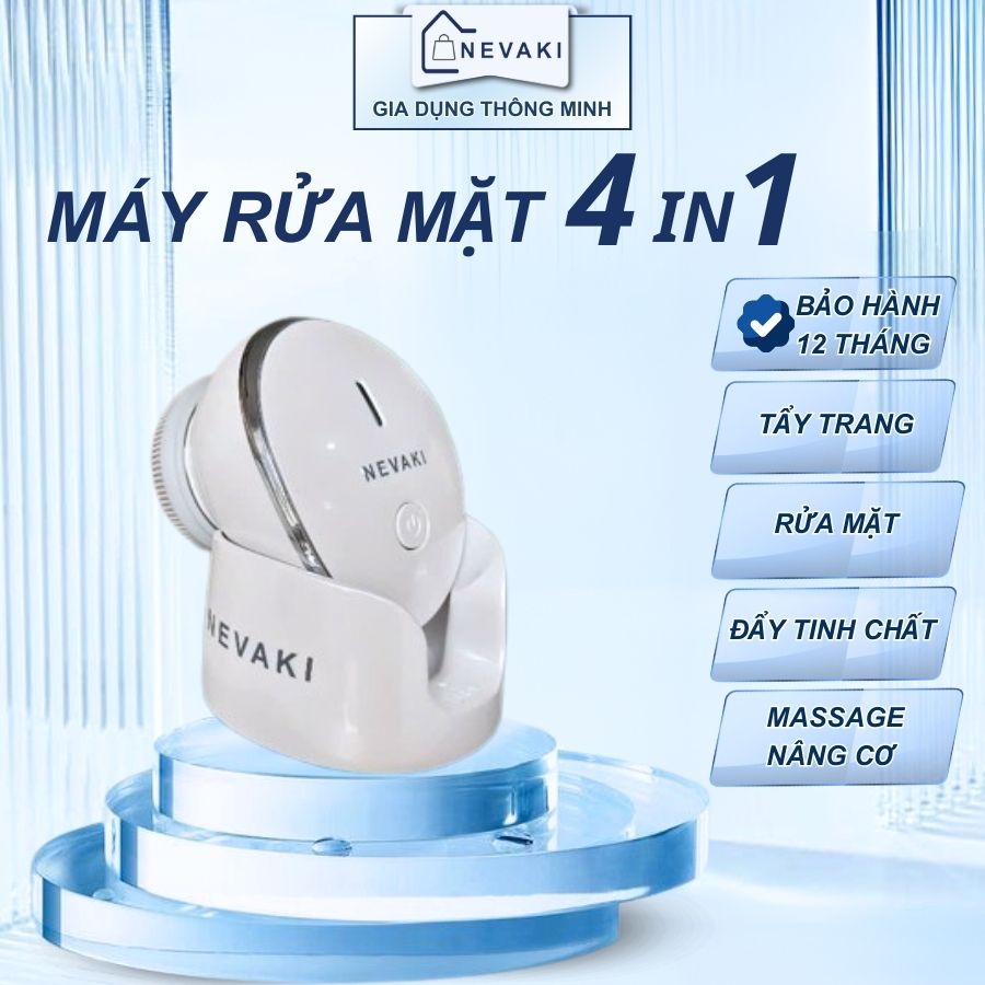 Máy rửa mặt NEVAKI 4 trong 1 máy mát xa mặt, rửa mặt đẩy tinh chất và massage nâng cơ - Chuột rửa mặt Bảo hành 1 năm