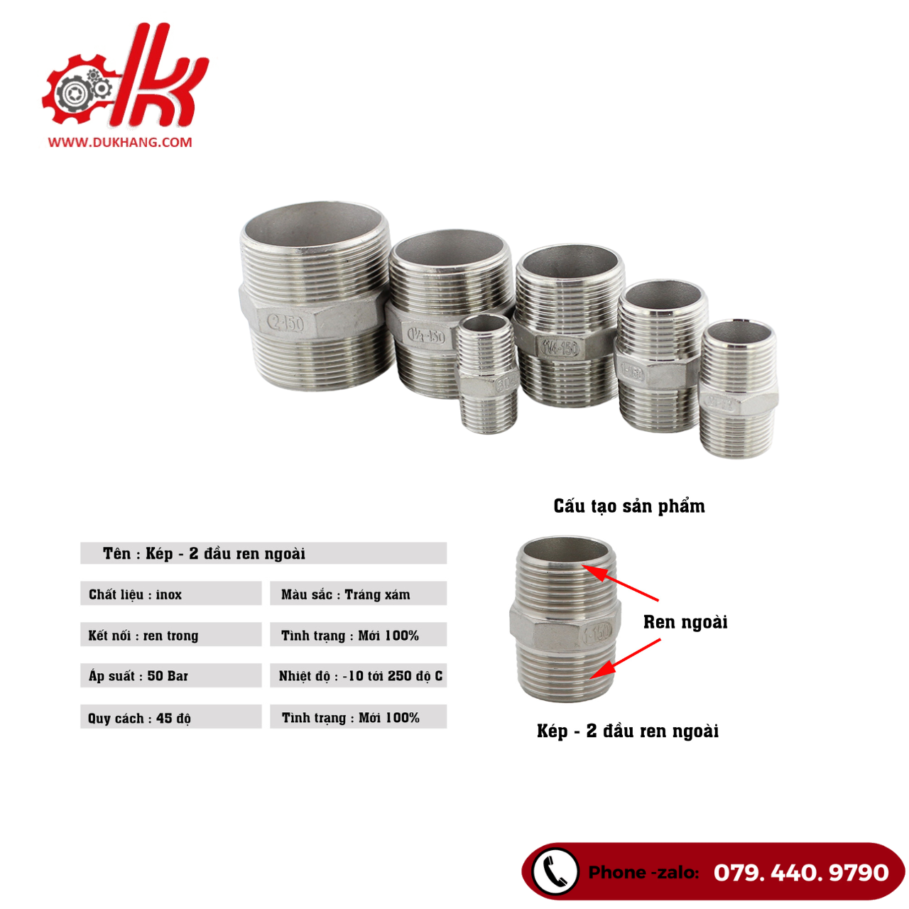 Nối ren ngoài inox - Kép inox 304
