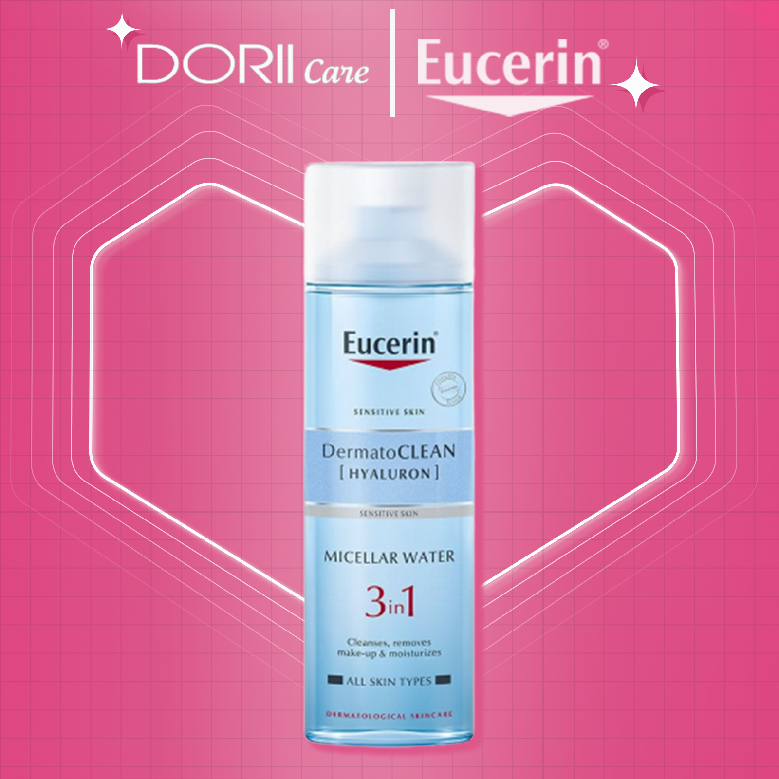 Nước tẩy trang dịu nhẹ cho da nhạy cảm Eucerin Dermato Clean Micellar Cleansing Fluid 3 in 1 200 ml