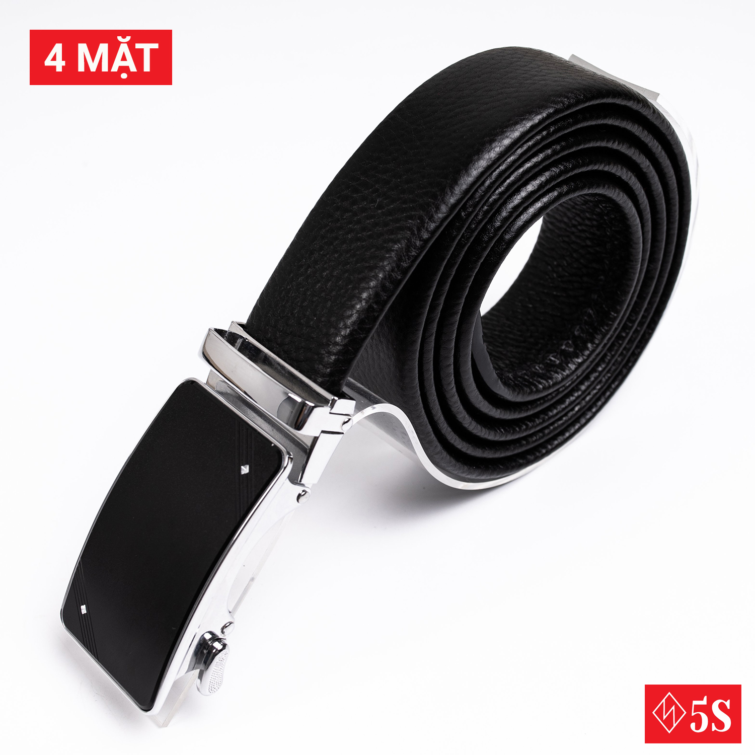 Thắt Lưng Nam 5S Da Bò Thật Cao Cấp (4 mặt), Dây Đen, Mặt Khoá Trượt Chống Gỉ, Bảo Hành 1 Năm (DLTK001HTK92)