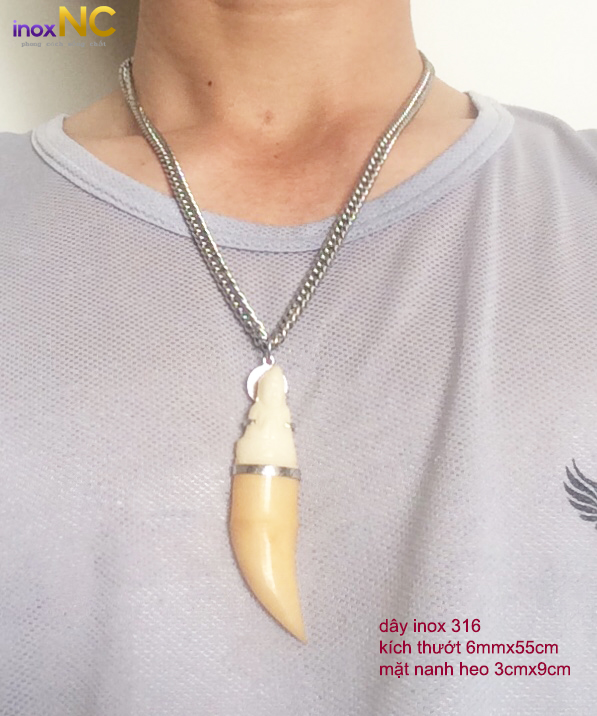 [HCM]dây chuyền nanh heo chạm khắc mặt bồ tát tinh xảo phong thủy may mắn và sức  khỏe cho chủ nhân-inox 316 tốt cho sức khỏe