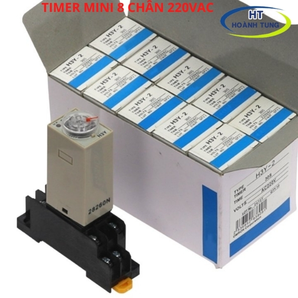 Timer hẹn giờ H3Y-2 relay mini thời gian, công tắc hẹn giờ 8 chân điện áp 220VAC tặng kèm chân đế PYF08A