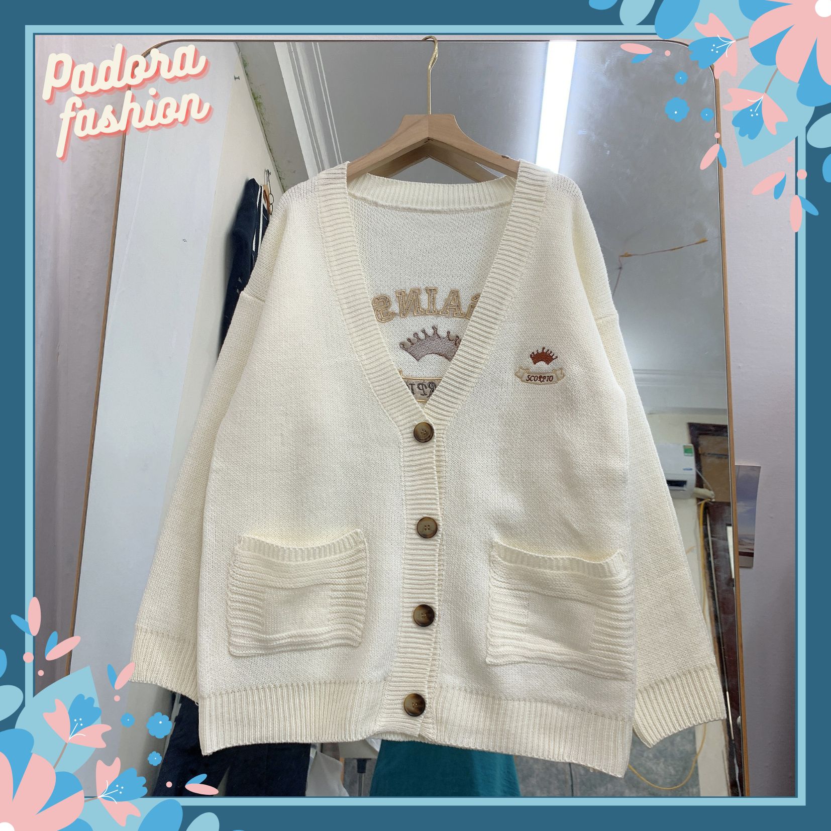 Áo Cardigan len nữ áo khoác len thêu hình vương miện Padora- A810