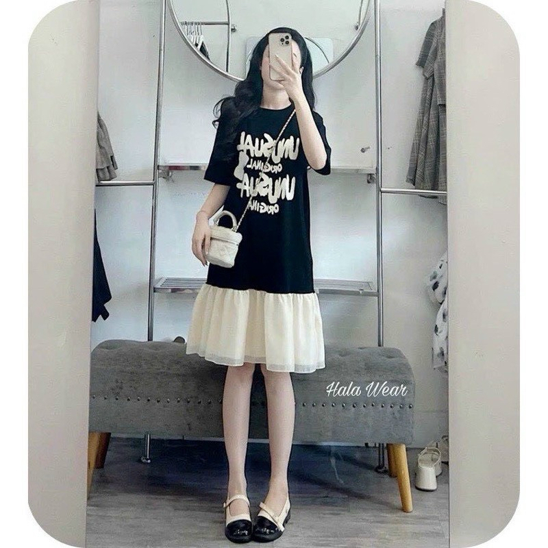 Váy suông yt37, đầm suông phối chân voan 2 lớp chất cotton from rộng