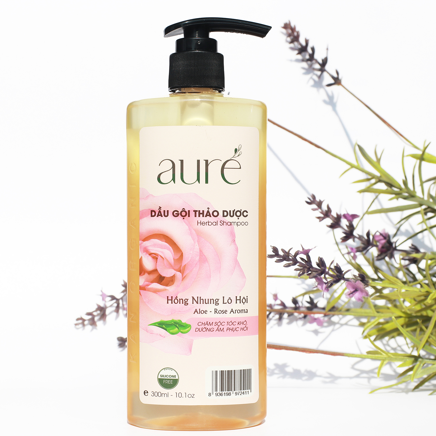 Dầu gội thảo dược Auré - Hồng nhung Lô hội - Chai Oval 300ml chăm sóc tóc khô, dưỡng ẩm phục hồi tóc