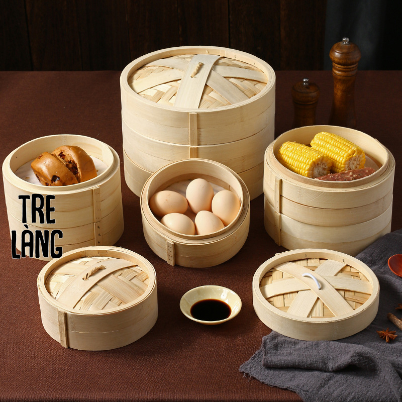 Xửng hấp tre cao cấp Tre Làng - Lồng hấp tre, Xửng hấp đa năng dùng cho bánh bao, dimsum, đồ hấp - Khay hấp 2 tầng đa dạng kích thước - Dụng cụ hấp được làm bằng tre, an toàn cho sức khỏe, thân thiện cho môi trường