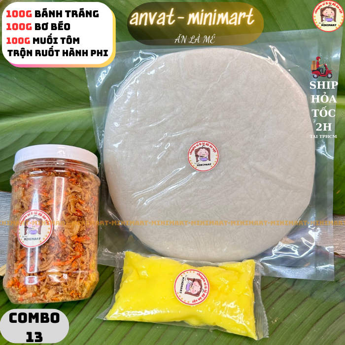 Bánh Tráng Phơi Sương-COMBO KHỦNG 1KG- Bánh Tráng Trắng  + Bánh Dẻo Tôm + Muối Ruốt Hành Phi + Bơ Béo - C02- ĂN LÀ MÊ - ĂN VẶT MINIMART 02