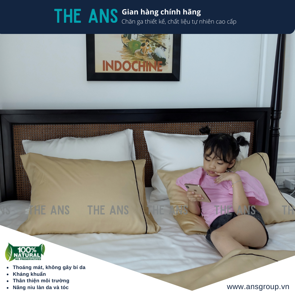 set  4 món Tencel 500TC(80s) nhập khẩu cao cấp phối nâu + trắng THE ANS