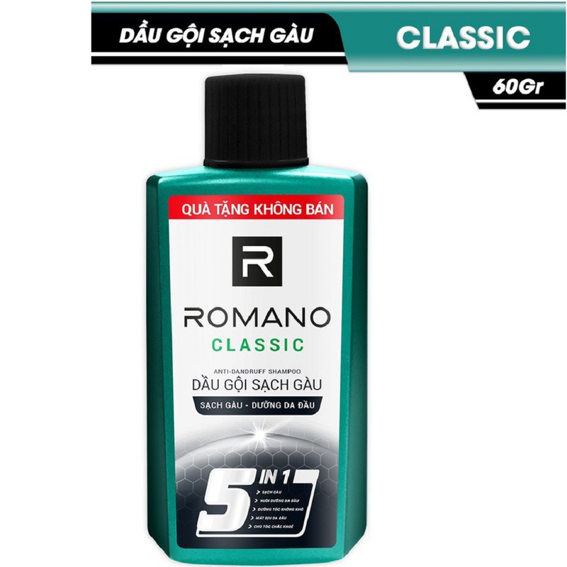 [HCM]Dầu gội sạch gàu dưỡng da đầu Romano Classic 5 in 1 60g nuôi dưỡng làn da mềm mịn đầy sức sống cho mái tóc mềm mại và chắc khỏe hơn
