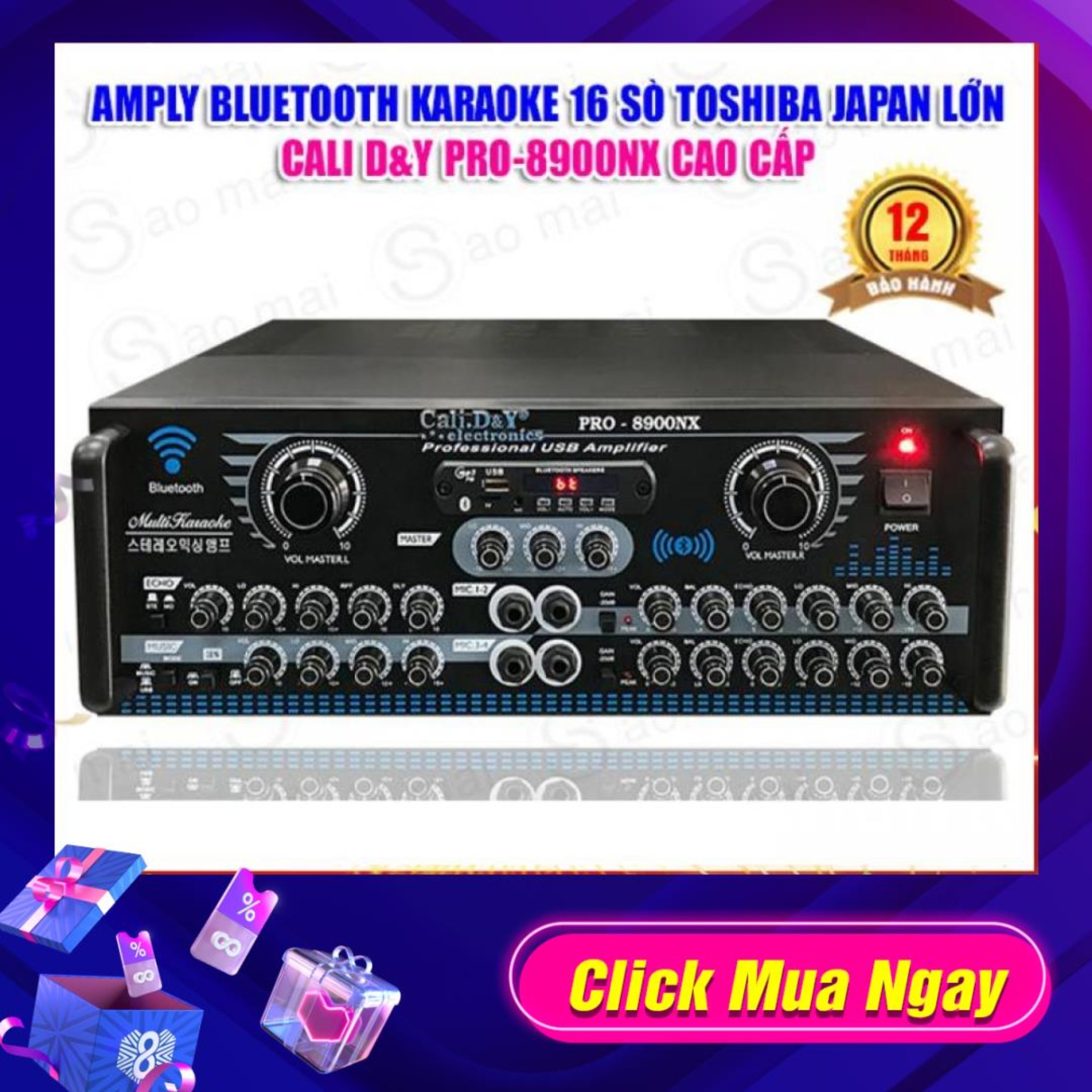 Ampli Bluetooth Sân Khấu Ampy Karaoke Hội Thảo Gia Đình Cali.D&Y PRO-8900NX - 16 Sò Japan 2400W