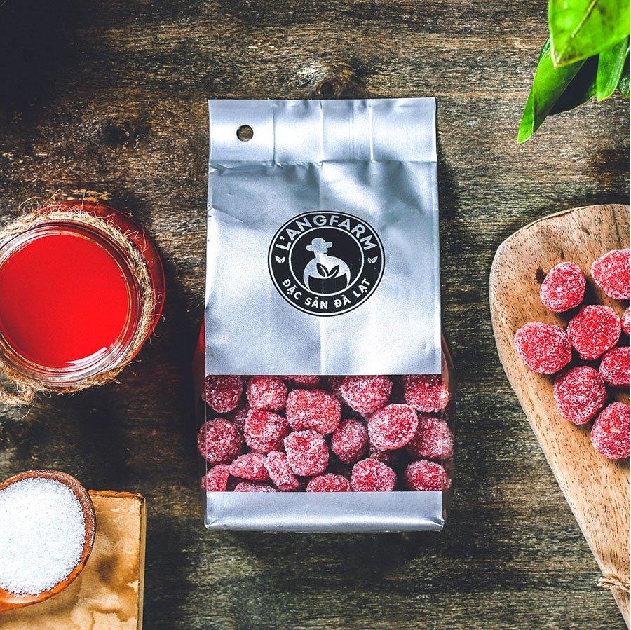 Kẹo hương dâu tây L'ANGFARM - Đặc sản Đà Lạt 180g/bịch, mẫu bịch bạc