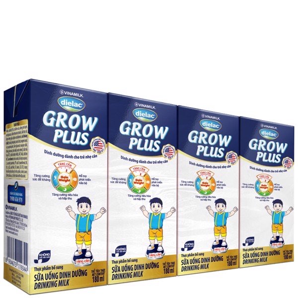 Sữa bột pha sẵn dielac grow plus 180ml - lốc 4 hộp x 180ml