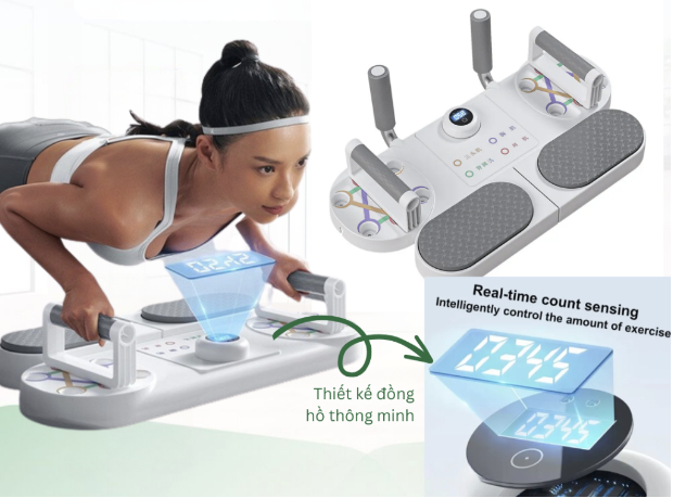 Dụng cụ chống đẩy,dụng cụ tập plank,máy tập cơ bụng dây kéo kháng lực 3 trong 1 có đồng hồ đếm giờ tập thông minh tập nhiều nhóm cơ hỗ trợ điều chỉnh tập luyện đa tư thế