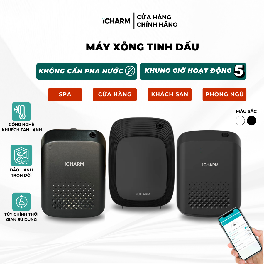 Máy xông tinh dầu, khuếch tán tạo mùi thơm, khử mùi hôi trong phòng, spa, cửa hàng - iCHARM